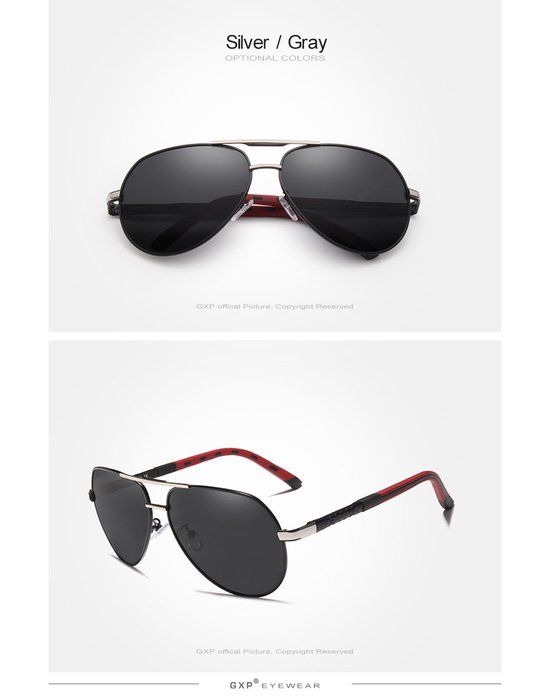 GXP Classic Aluminium Gepolariseerde Zonnebril met Coatinglens - Dames en Heren Rijbril - Pilotenbril met UV400 en polarisatie filter- Silver Gray — afbeelding 2
