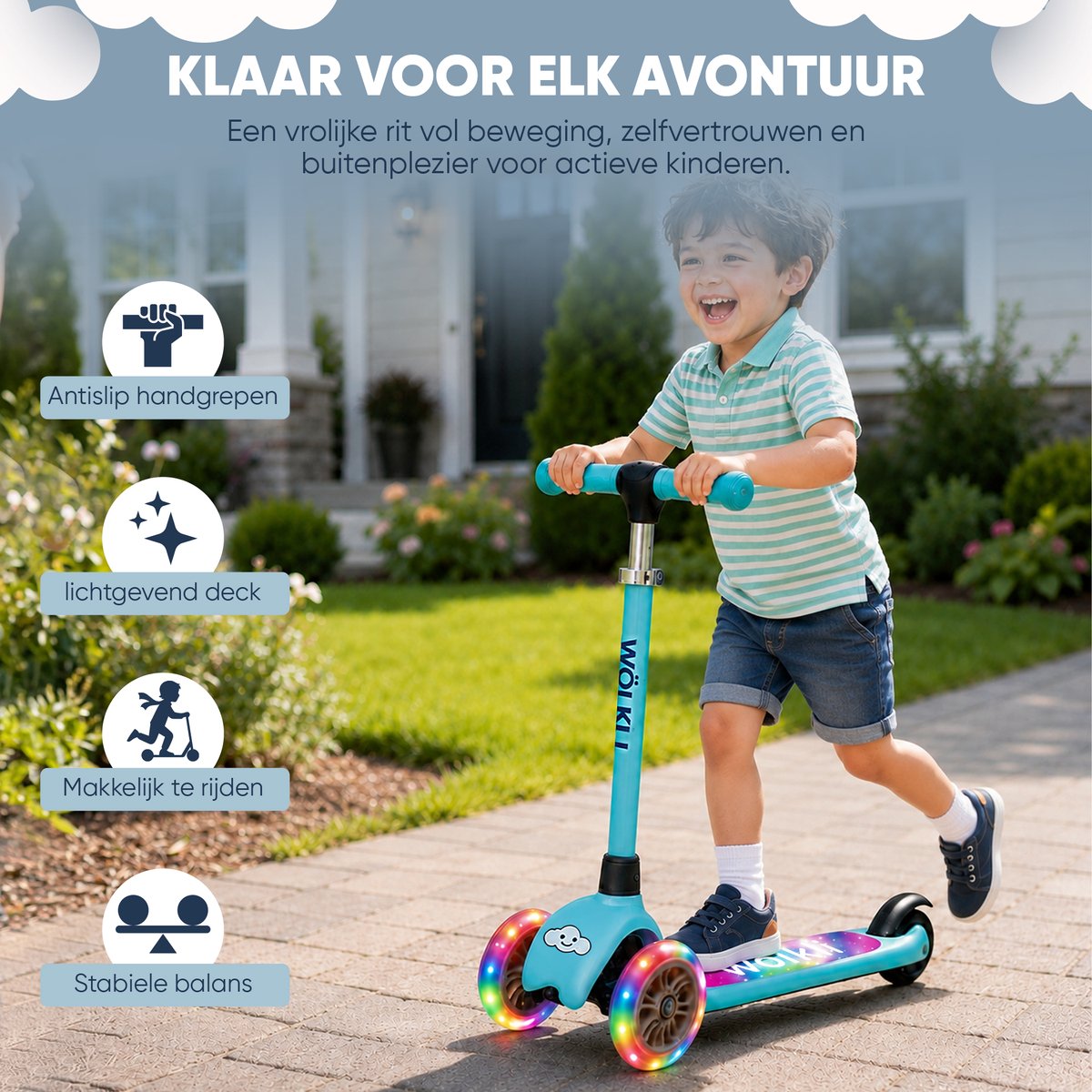 Wölkli Noaz Kinderstep - step 3 wielen - leeftijdsgroep 3+ - max 50kg - LED verlichting in de wielen - verlichting voetenplank - hoogte verstelbaar — afbeelding 3