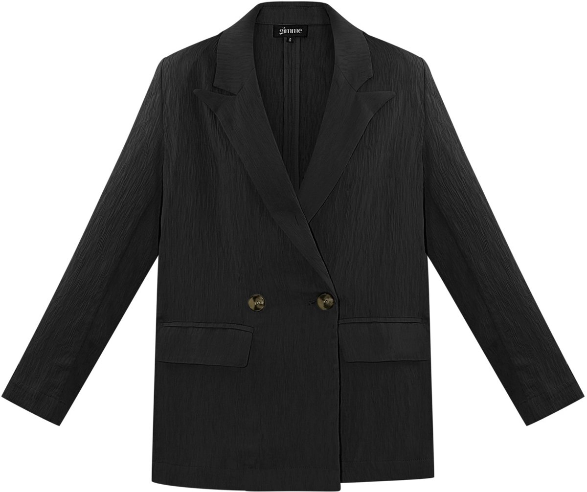 Gepolijste Vrouwen Blazer met Dubbele Knoopjas - Zwart - Maat L