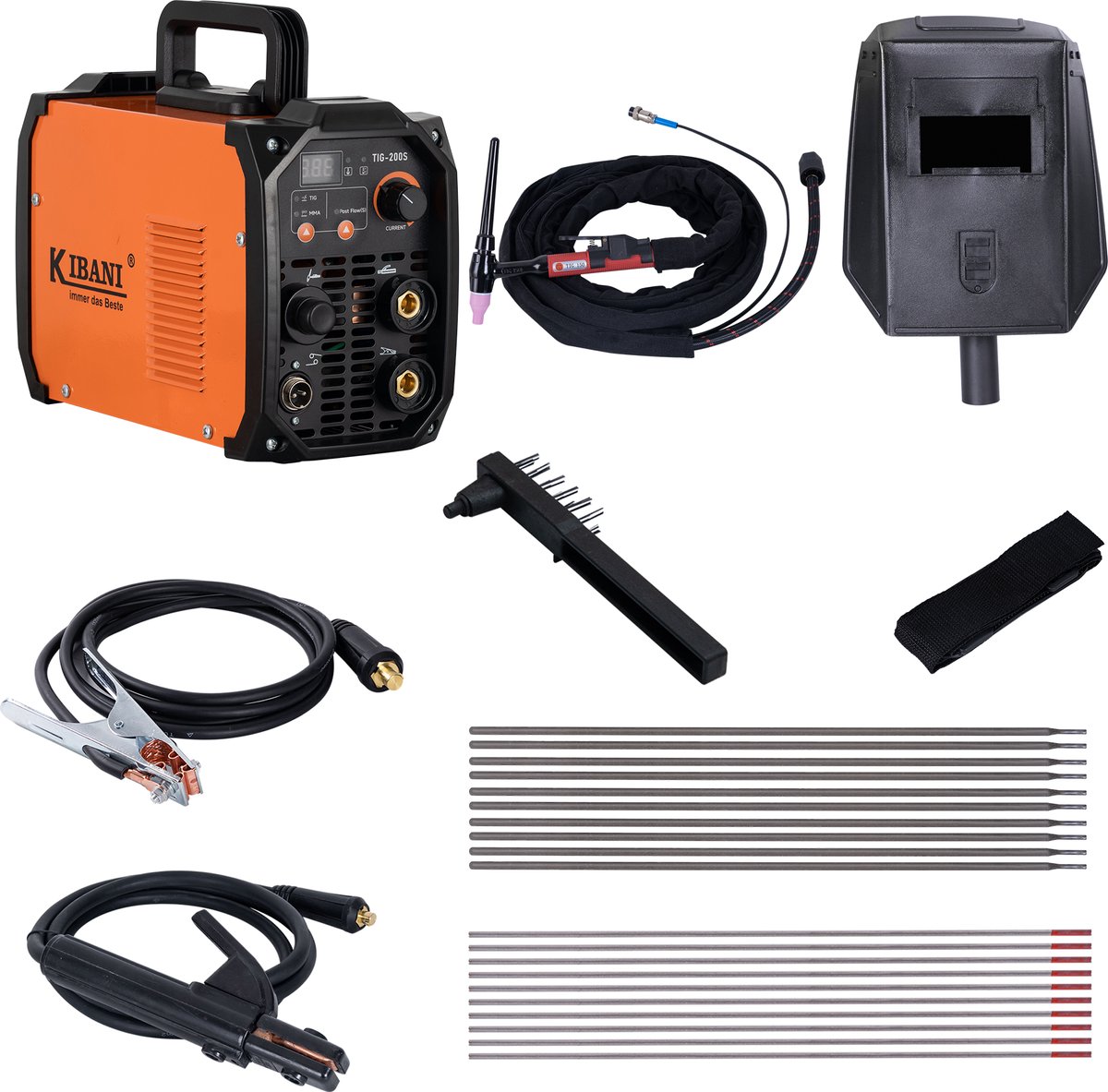 Kibani Lasapparaat TIG-200S incl. 5 kg laselektroden & 50 wolfraamelektroden - TIG & MMA Lasapparaat tot 4.0 mm - IGBT-Inverter-Technologie - Compact en Lichtgewicht - Elektrisch Lasapparaat 220V - RVS / Elektrode Lassen