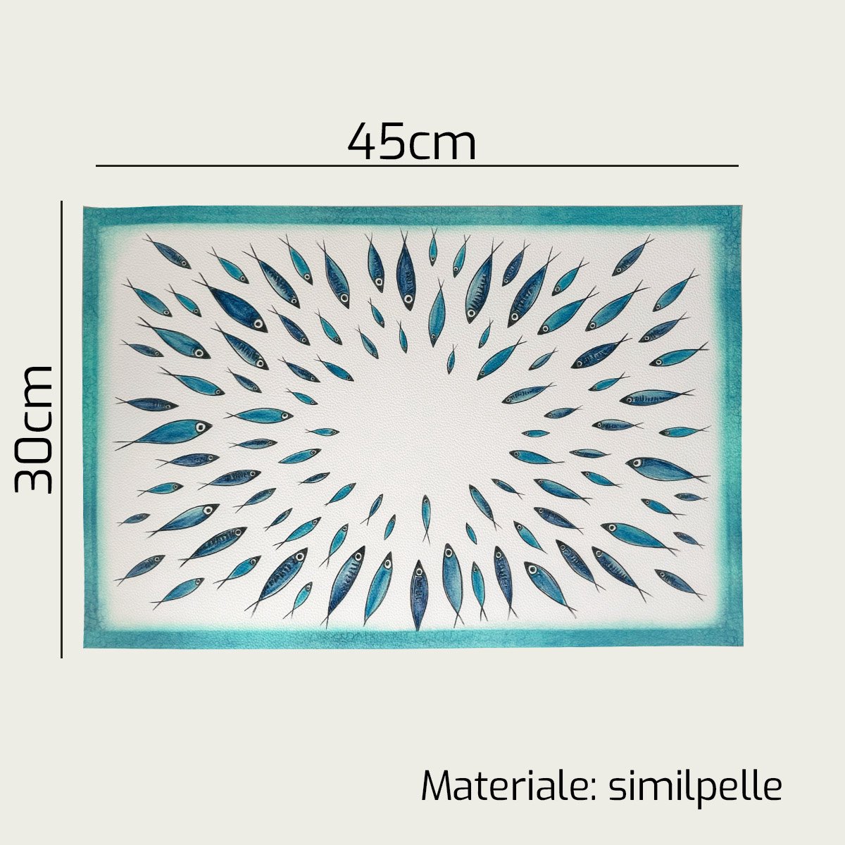 Arca FISH, Set van 4 Placemats, 45x30cm, vegan leer - onderhoudsvriendelijk - soepel en zacht - fris design