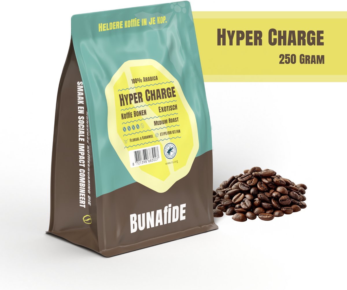 Bunafide - Hyper Charge - Medium Roast - 100% Arabica - Koffiebonen - 250 gram