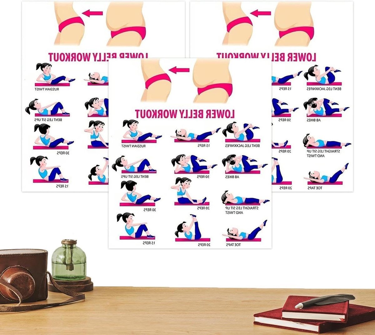 Ab Workout Poster - Buikspiergids Fitnesskaart - Thuistraining Optimaliseren - Duidelijke Bewegingsdefinities - 25.4 x 20.3 cm - Niet gespecificeerd