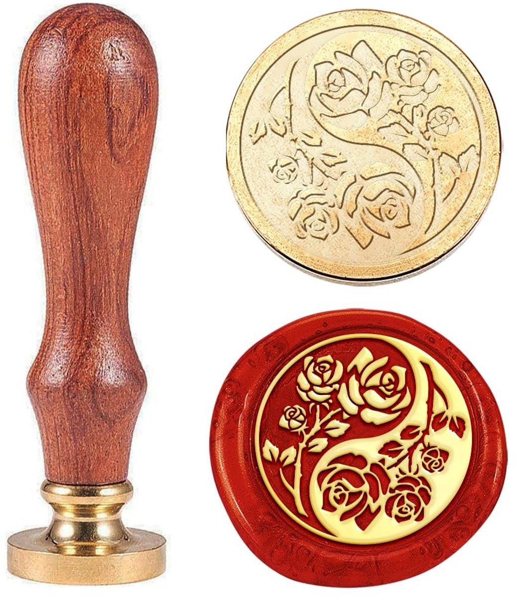 Dailygoods- Zegelstempel Rozenwas - Verwisselbare Kop - Houten Handvat - Retro Bloem - Vintage Plant - Voor Bruiloft/Uitnodiging - Waszegel