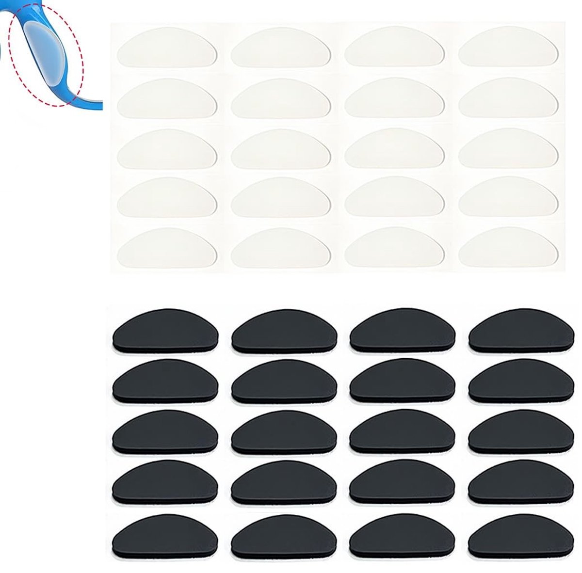 Dailygoods- Neuspads Siliconen 20 Paar - Zelfklevend - Antislip - Zachte Brillenpads - Neusgrepen - Comfortabele Pasvorm