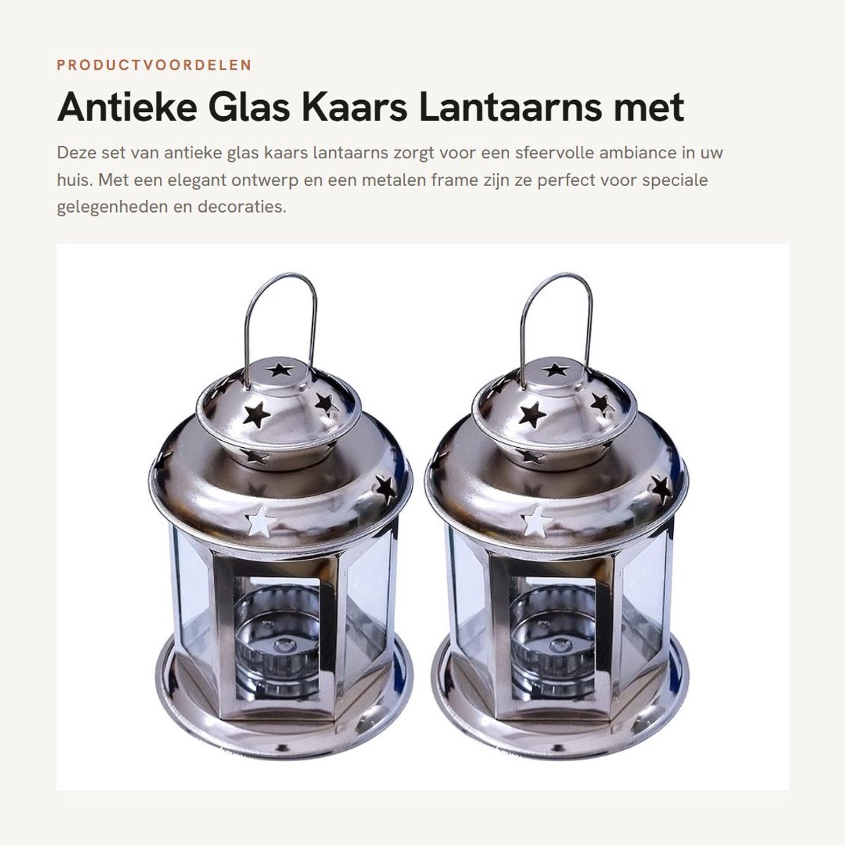 Dailygoods- Kaarsenhouder Antiek Glas - Lantaarn voor Binnen/Buiten - 2 Stuks - Metalen Frame - Decoratie voor Votieven/Theelichten - 16.5x9.5x9.5cm