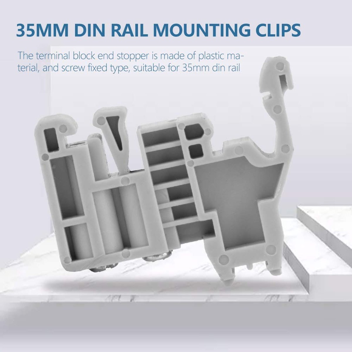 Dailygoods - 35 Mm DIN-rail Klemmenblok - Eindstopper - Eenvoudige installatie - Grijze kunststof - Schroefvast type - Duurzaam materiaal - Geschikt v...