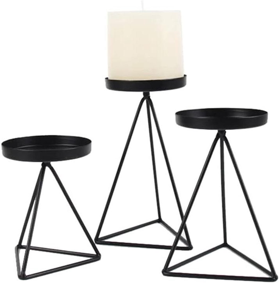 Kaars Houder - Kandelaar Rack - Woondecoratie - Geometrisch Ontwerp - 3 Stuks - Zwart