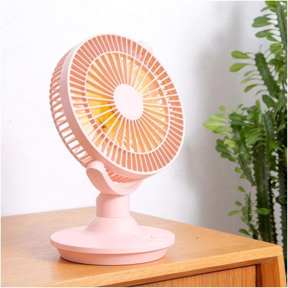 Tafelventilator - Persoonlijke ventilator - Bureau koelen - Oplaadbaar en stil - 21 cm - Roze