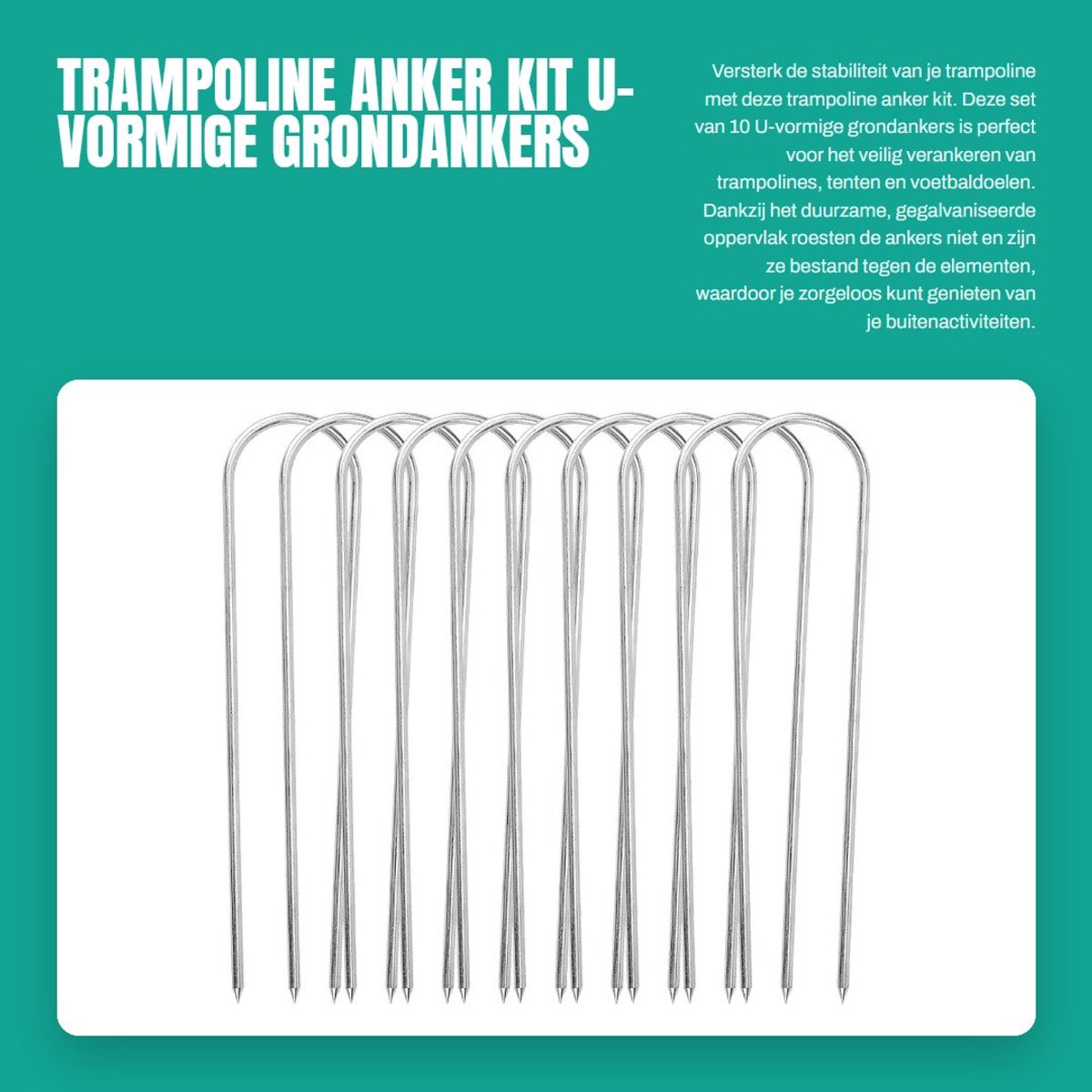 Dailygoods- Trampoline Anker Heavy Duty - Grondankers U-vormig - 10 Stuks - Gegalvaniseerd - Duurzaam - Sterk Draagvermogen