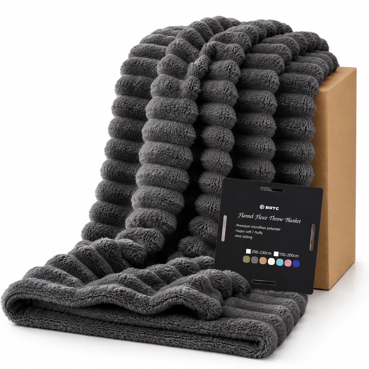 BOTC Luxe Fleece deken - Plaid - Super Zacht, Warm en Donzig - 150x200cm - Donkergrijs