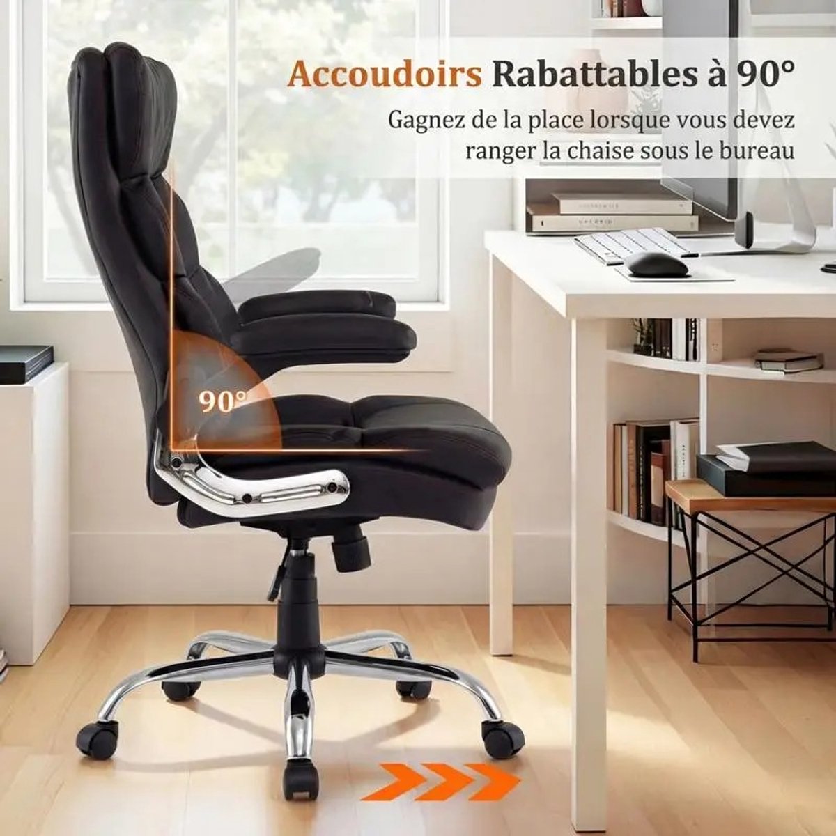 Dailygoods Bureaustoel van kunstleer, ergonomische bureaustoel met verstelbare hoogte, kantelfunctie en opklapbare armle