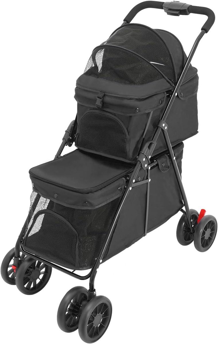 Hondenbuggy 2-laags - Huisdiertrolley Kinderwagen - Reizen met huisdier - Inklapbaar ontwerp - Tot 20 kg - Zwart