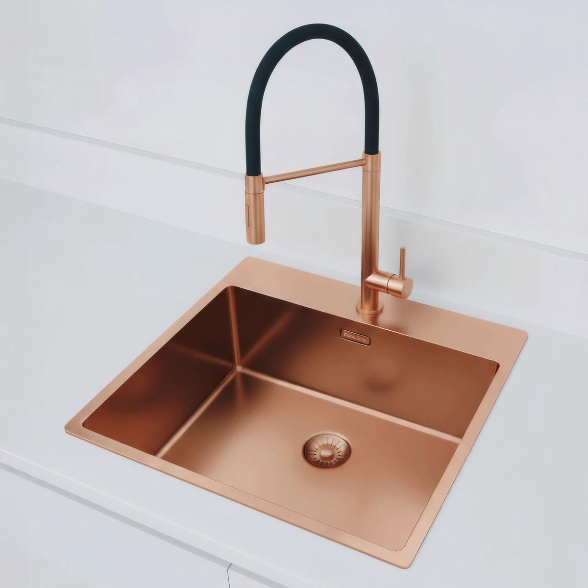 Pure.Sink Comfort Rose Koperen spoelbak 54x52 cm Tapwing met kraangatbank PCM5040T-62
