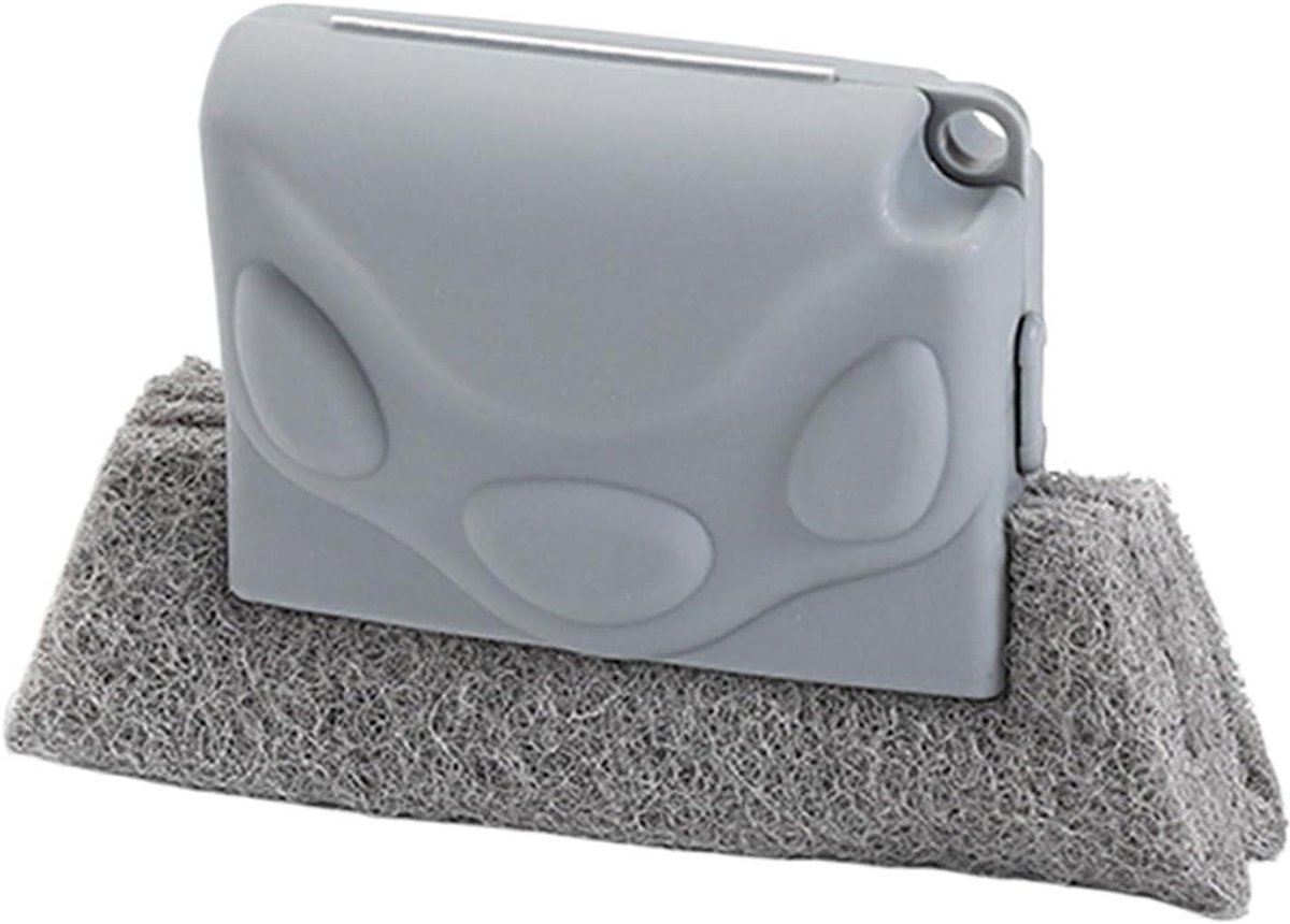 Vensterrail Reiniger - Schoonmaaktool Sporen - Gedetailleerd Schoonmaken - Verwijderbare Schuurspons - 13.5x9x2 cm - Grijs