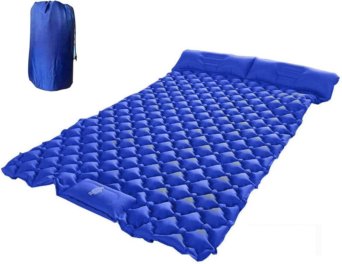 Opblaasbare Slaapmat - Kampeer Matras Dubbel - Buiten Slapen - Ingebouwde Voetpomp - 206x120x6 cm - Koningsblauw