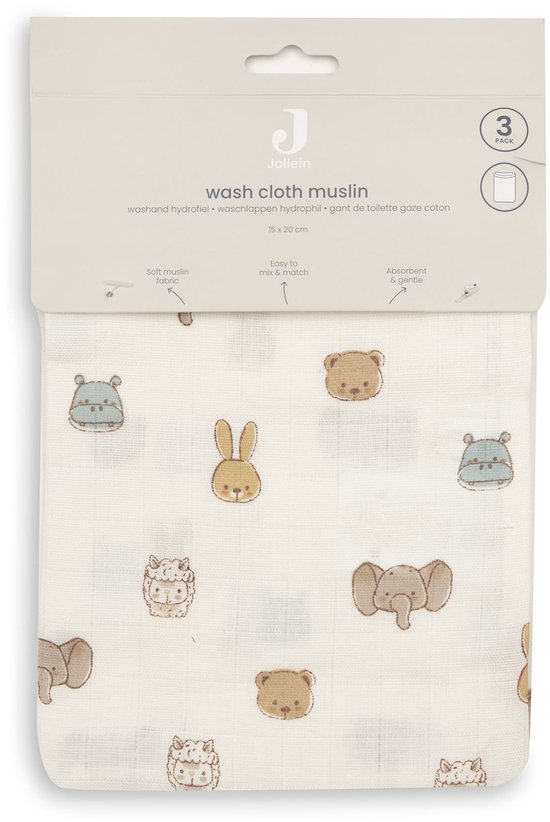 Jollein Hydrofiel Washandje 15x20cm Jollies (3pack) van Jollein — afbeelding 2