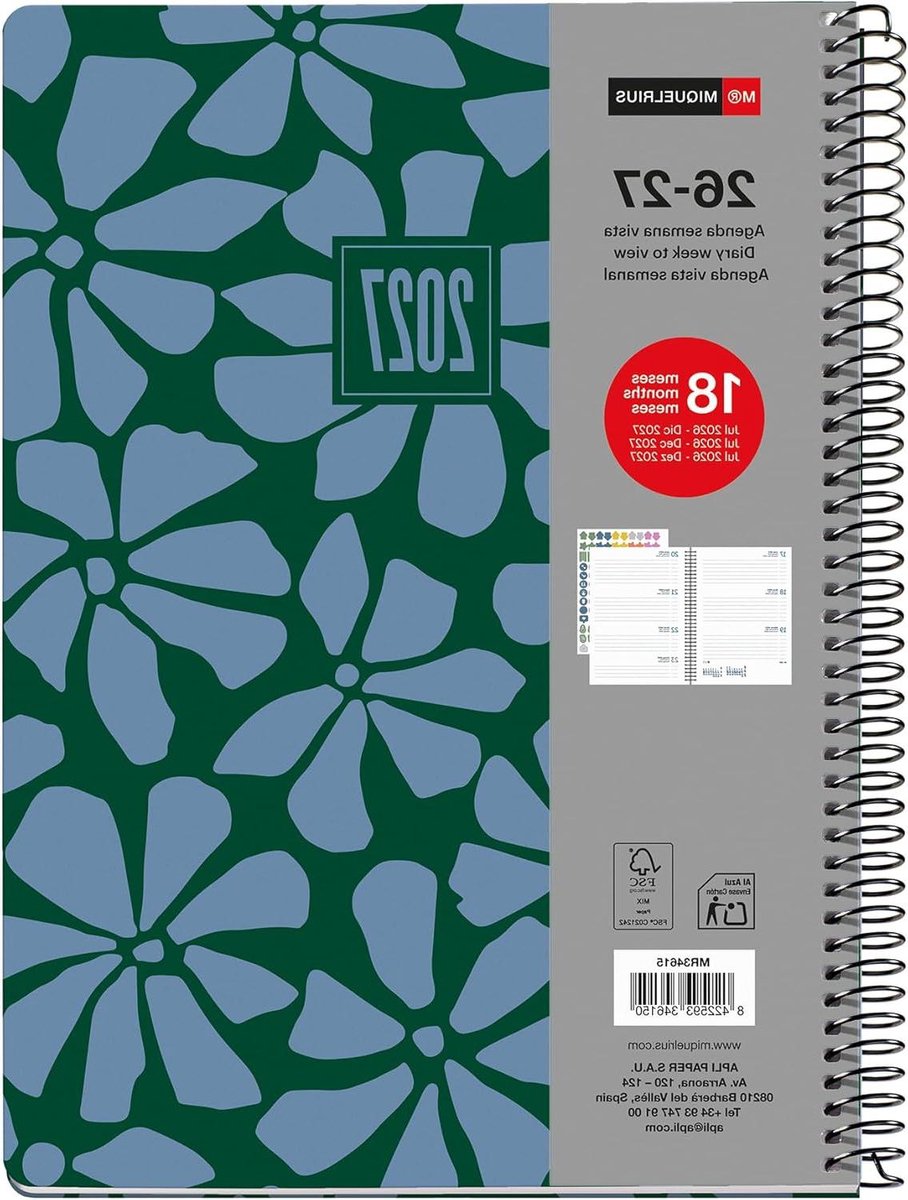 Schoolagenda 18 maanden - Weekplanner Jaarplanner - Studie plannen - Weekoverzicht liggend formaat - A5+ (155 x 213 cm) - Tuin
