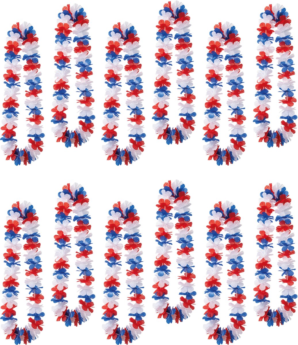 480x Hawaï Bloemenkrans Rood-Wit-Blauw – Hawaïaanse Lei – Bulkverpakking 480 stuks – Grootverbruik – Nederland supporters, Koningsdag & EK/WK feestversiering