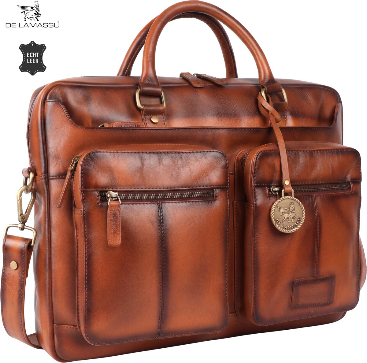 DE LAMASSU® Celina Leren Laptoptas 16 Inch – Echt Leer – Zakelijke Aktetas – Schoudertas Dames en Heren – Laptopvak – Werktas Business Tas Unisex