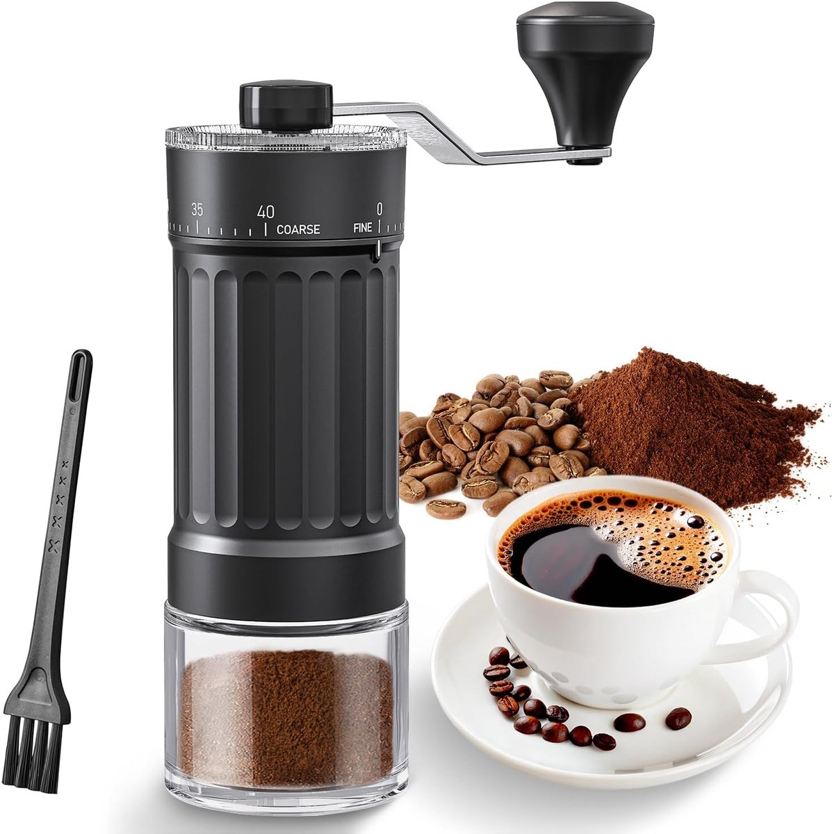 Handmatige Koffiemolen - Koffiemaler met Keramisch Kegelmaalwerk en 40 Maalstanden - Verstelbare Coffee Grinder voor Espresso, French Press en Pour Over - 30g Bonenreservoir