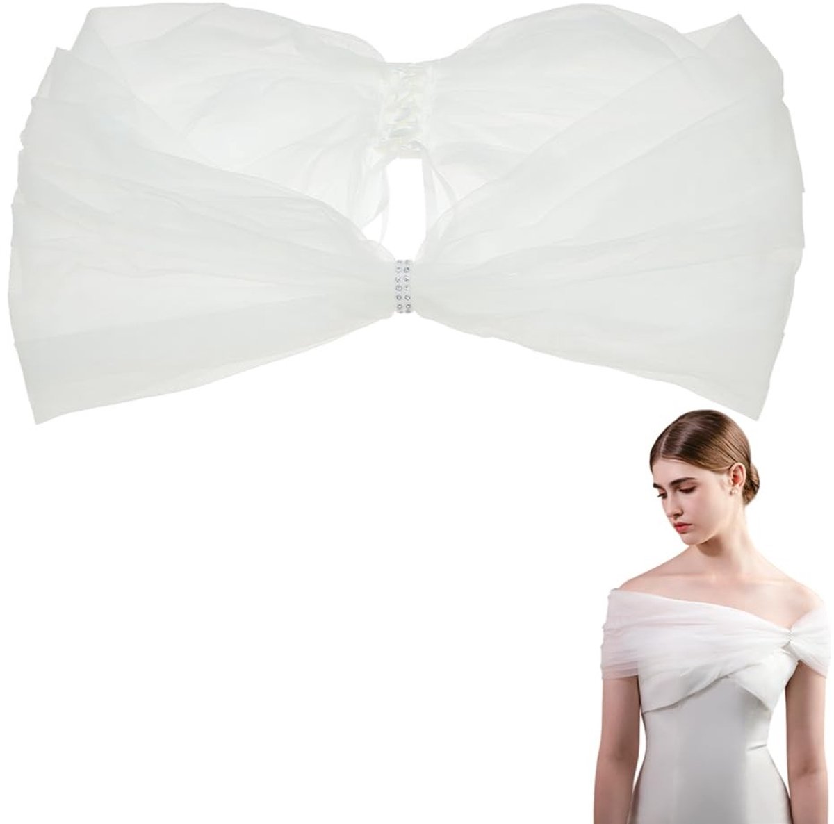 Dailygoods- Bruidssjaal Afneembaar - Tule Sjaal - Polyester - Transparante Schouderwikkel - 100 cm Lang - Verstelbare Breedte - Trouwsjaal