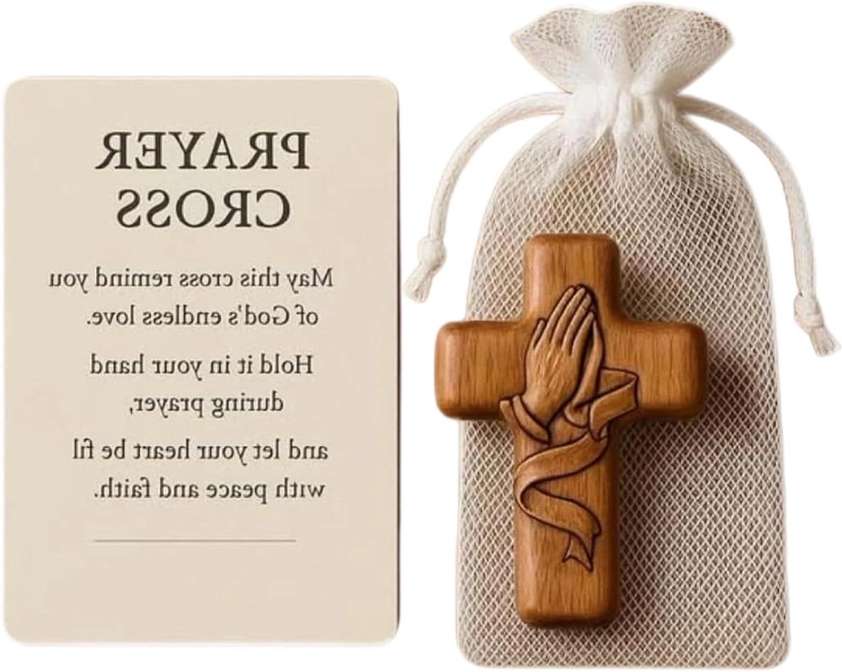 Houten kruisjes - Draagbaar crucifix - Dagelijks gebed - Gegraveerd patroon - 10 x 8 cm - Houtkleur