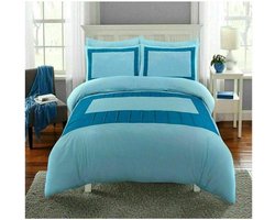 Dekbedovertrekset Gestreept - Beddengoed set Kussenslopen - Slaapkamer Decoratie - Wasi Strepen Design - Super King 260x220 cm - Aqua/Teal