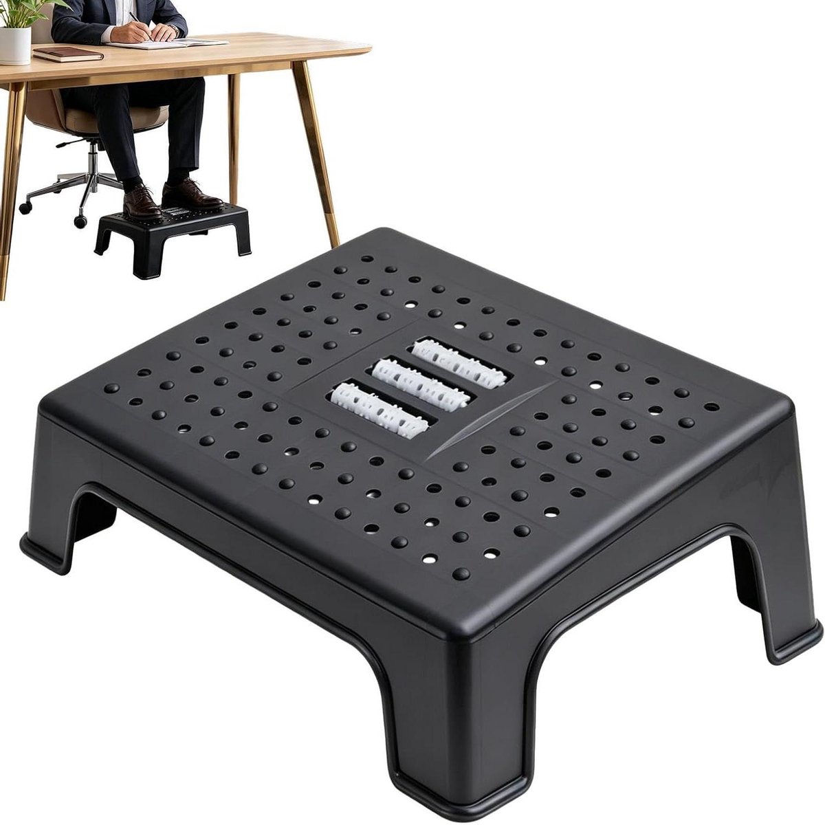 Draagbare Voetsteun - Ergonomische Kruk - Comfortabel Zitten - Torsiebestendige Structuur - 355 x 26 x 14 cm - Grijs