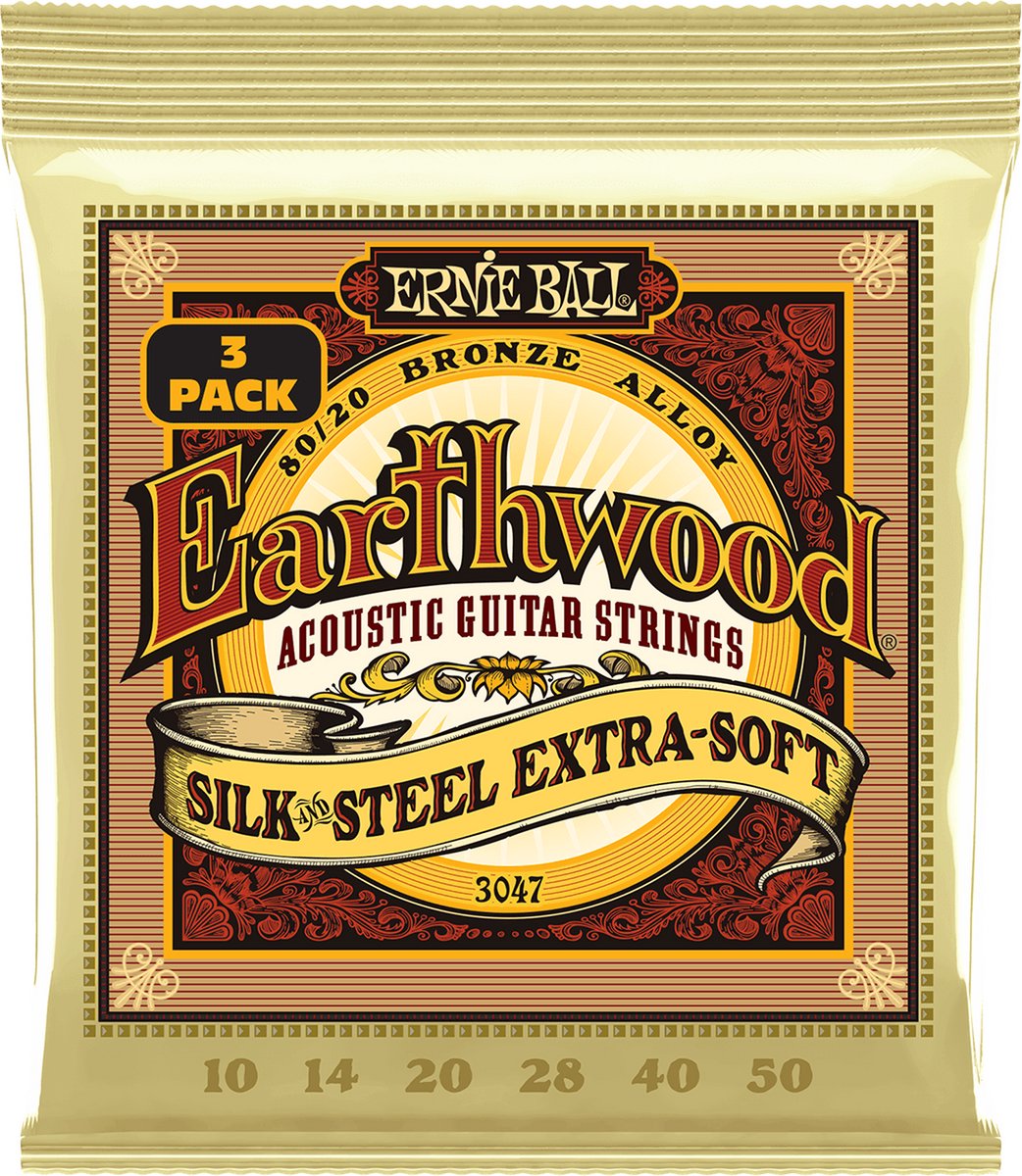 Ernie Ball 3047 Earthwood Silk & Steel Extra Soft 10-50 snaren voor westerngitaar (3 sets)