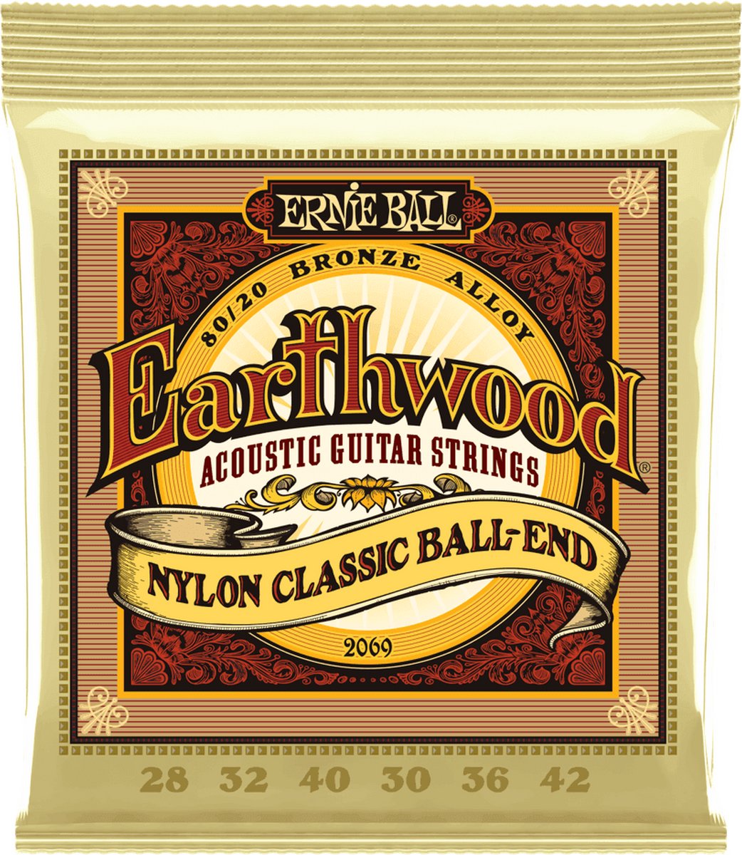 Ernie Ball 2069 Earthwood Folk Nylon Ball-End Snaren (028–042)