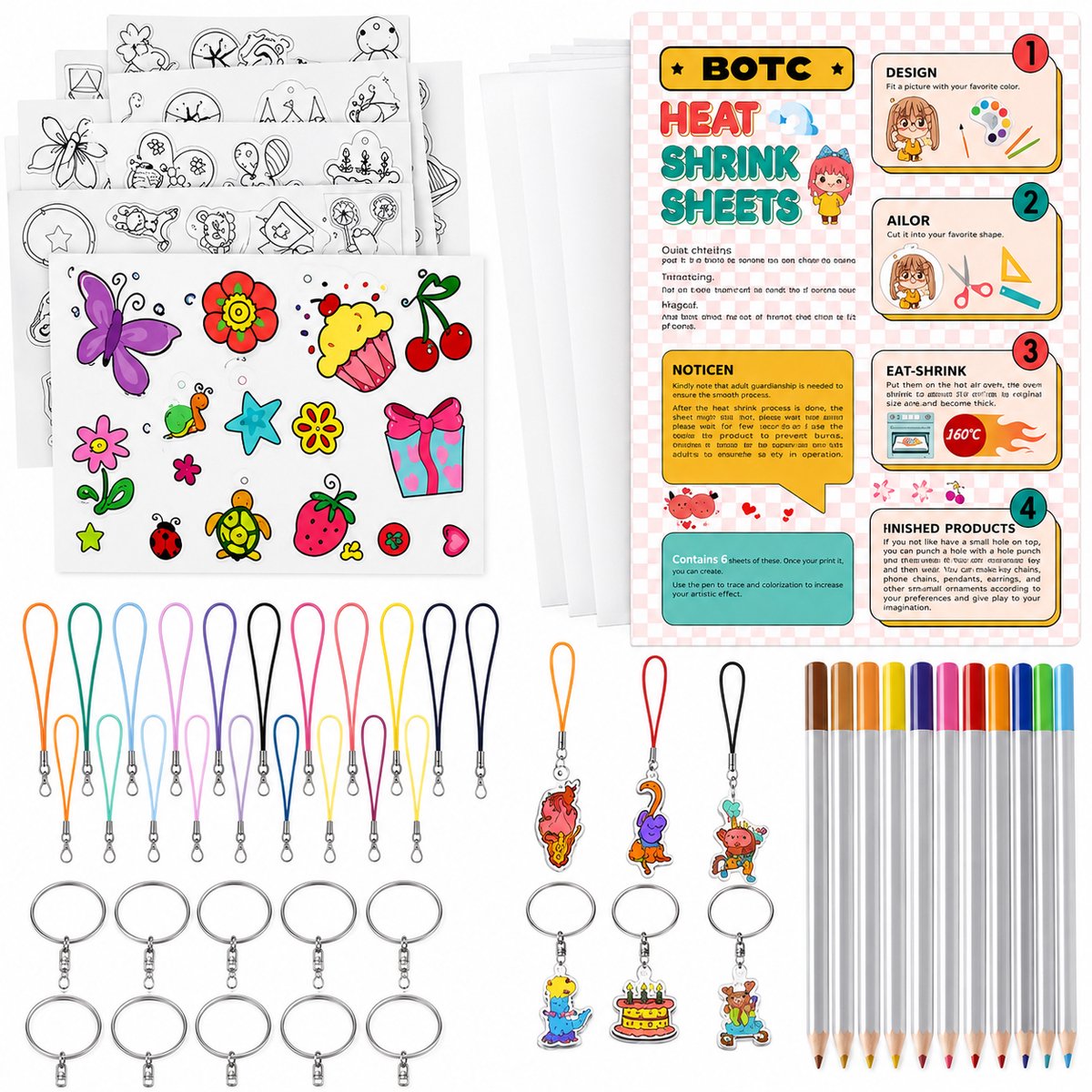 BOTC Krimpfolie set - 200-delig - Knutselen Krimpie Dimpie - Sieraden en sleutelhangers maken - Inclusief attributen en handleiding