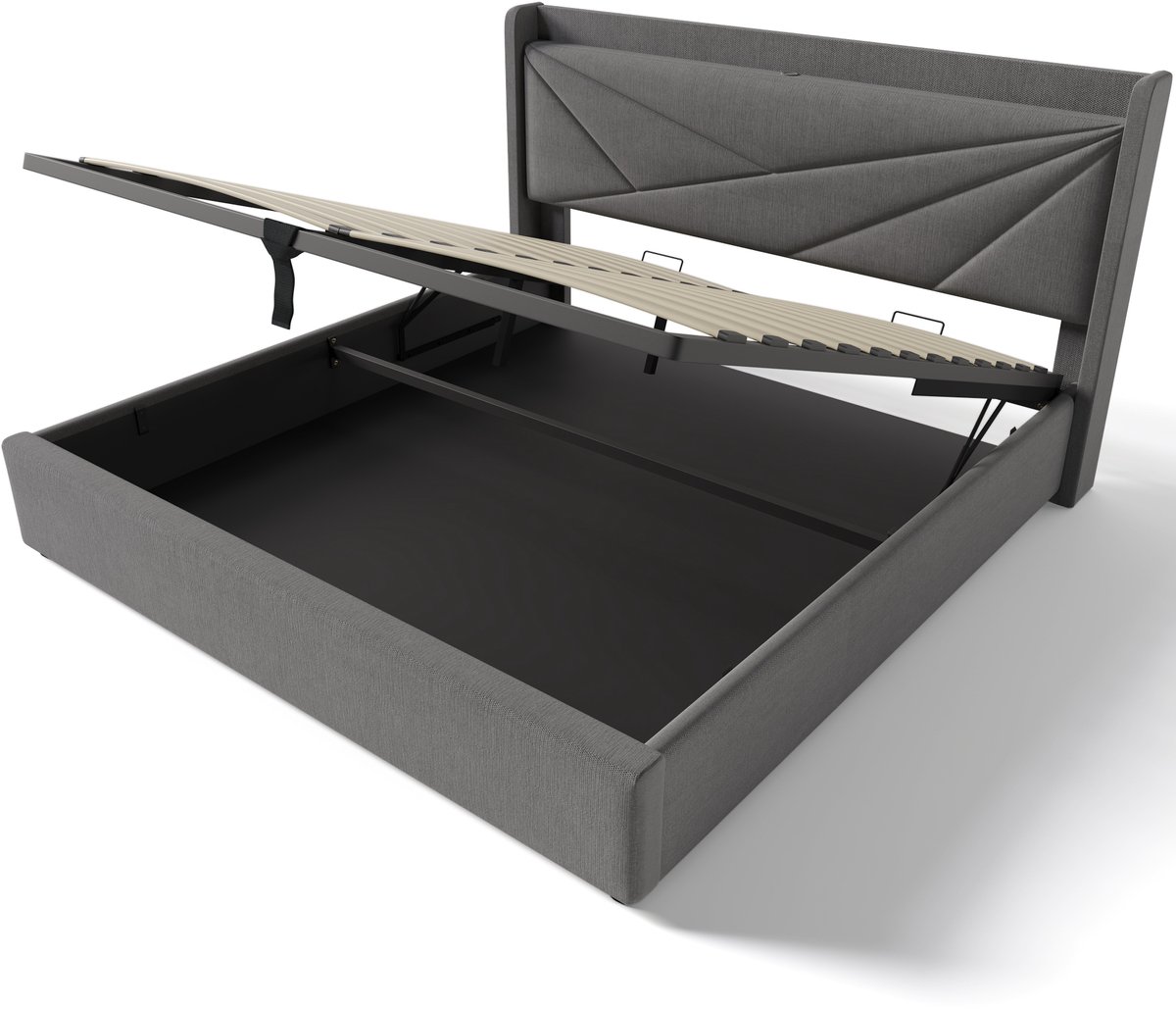 COVREO Bed 180x200 cm grijs, stof met opbergruimte en USB C