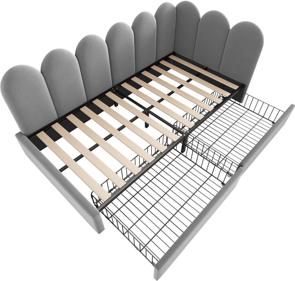 COVREO Bedbank met 2 lades – 209x94x76 cm – Dagbed van stof met lattenbodem – voor slaapkamer en logeerkamer – Grijs - zonder matras