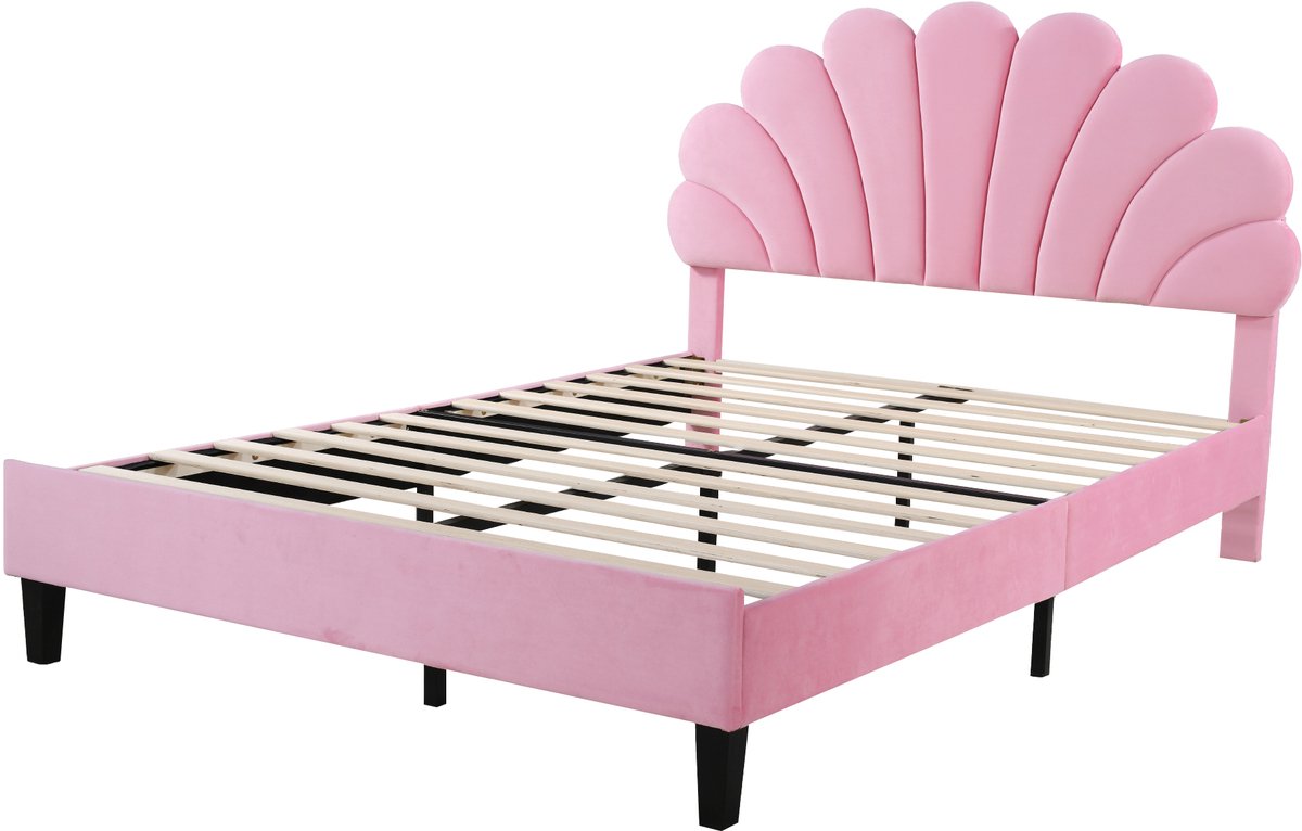 COVREO Bed 140x200 cm 150 cm breed roze stof lattenbodem zonder matras