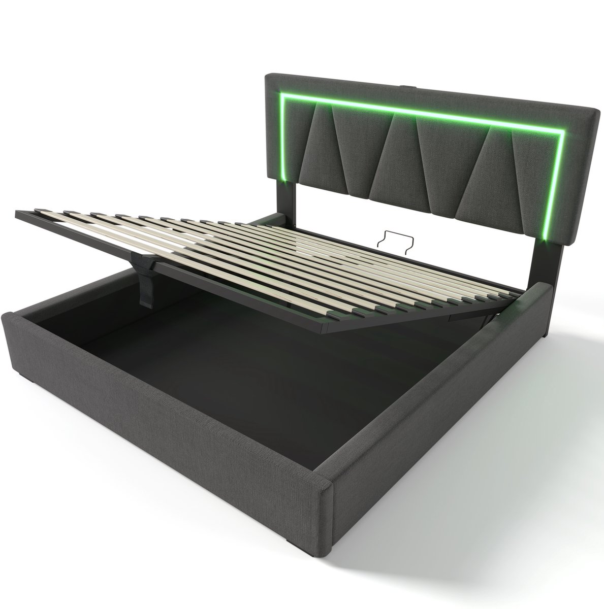 COVREO Bed 140x200 cm grijs stof met opbergruimte zonder matras