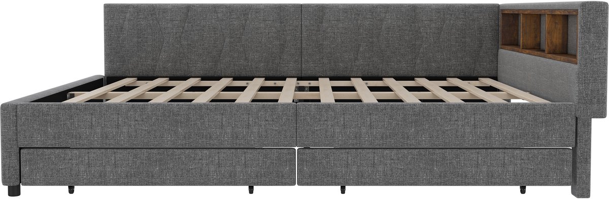 COVREO Bedbank 140x200 cm grijs, opbergruimte, LED, zonder matras