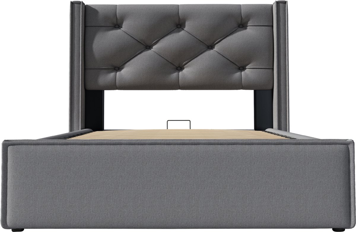 COVREO Bedframe 90x200 cm grijs, met opbergruimte, zonder matras