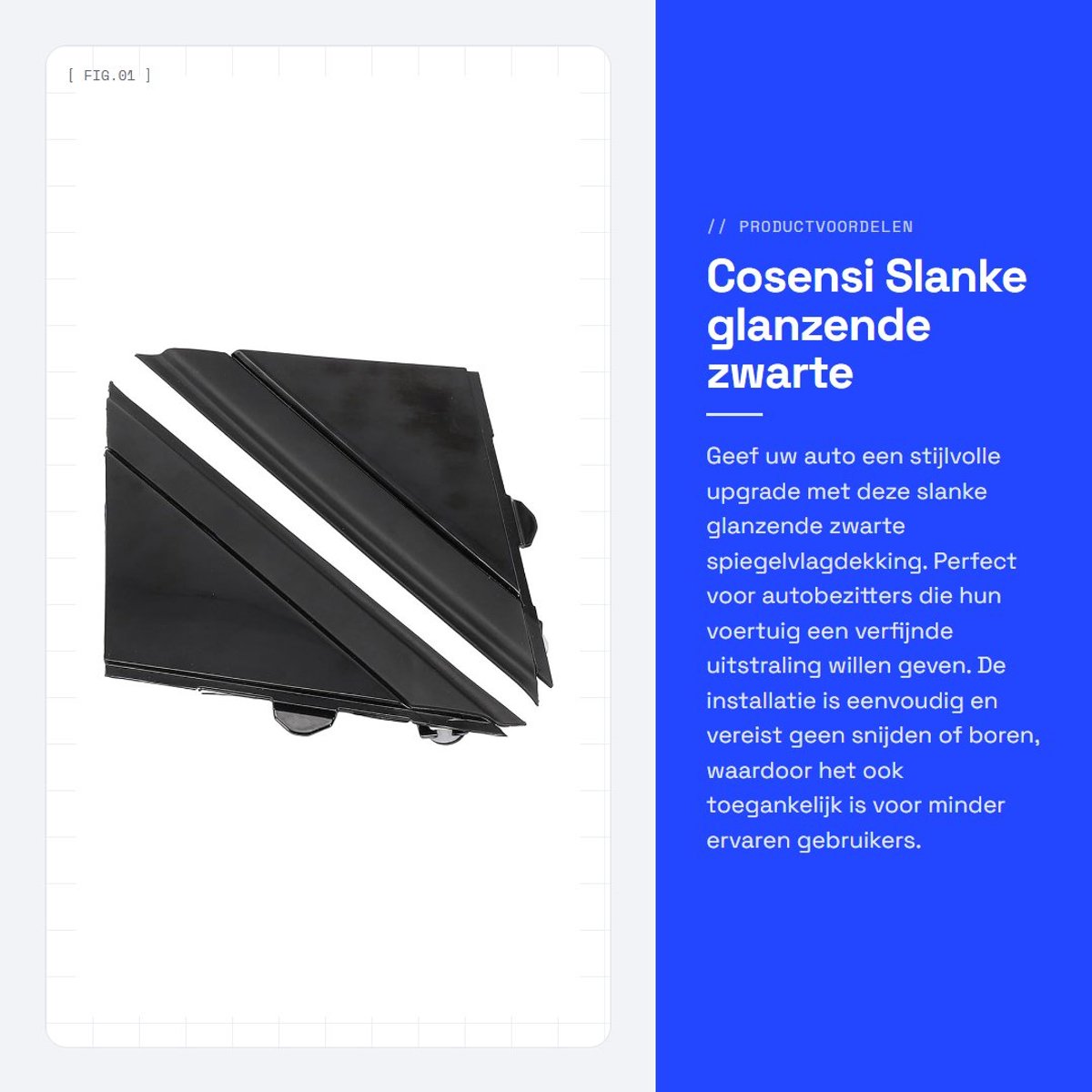 Dailygoods- Spiegelvlagdekking Glanzend Zwart - Weerbestendig - Eenvoudige Installatie - Geschikt voor 500 - Directe Vervanging - Materiaal: Plastic/Rubber - Spiegelcover