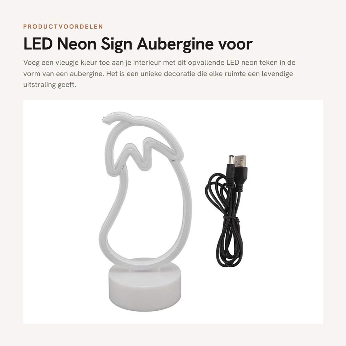 Dailygoods- Neon Sign Aubergine - LED Neon Lamp - Wanddecoratie - Decoratieve Verlichting - USB Voeding - Stevige Basis - Neonlamp