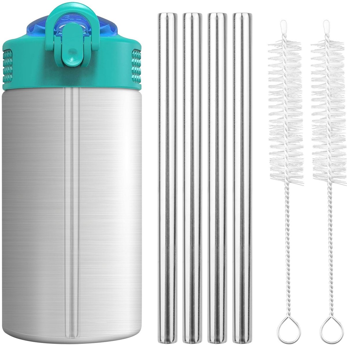 Dailygoods - Metalen Rietjes - Herbruikbaar - Zilver - Waterflesaccessoires - Geschikt voor Kids - 4 stuks