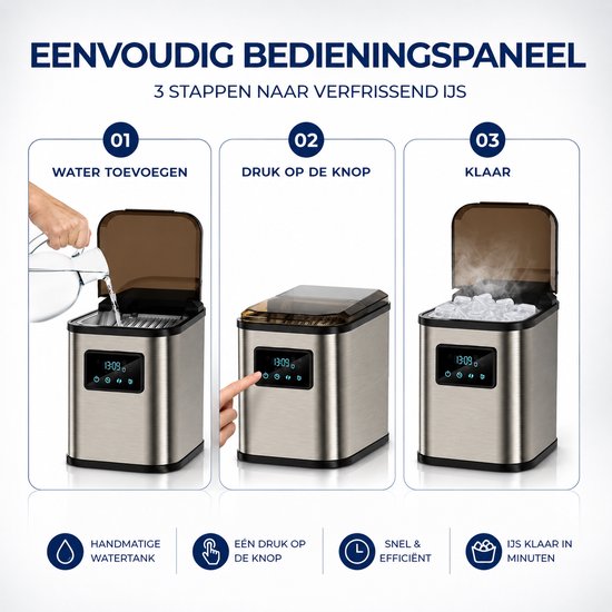 IJsblokjesmachine met Groot Reservoir 2.2L - IJsmachine Zelfreinigend RVS — afbeelding 4