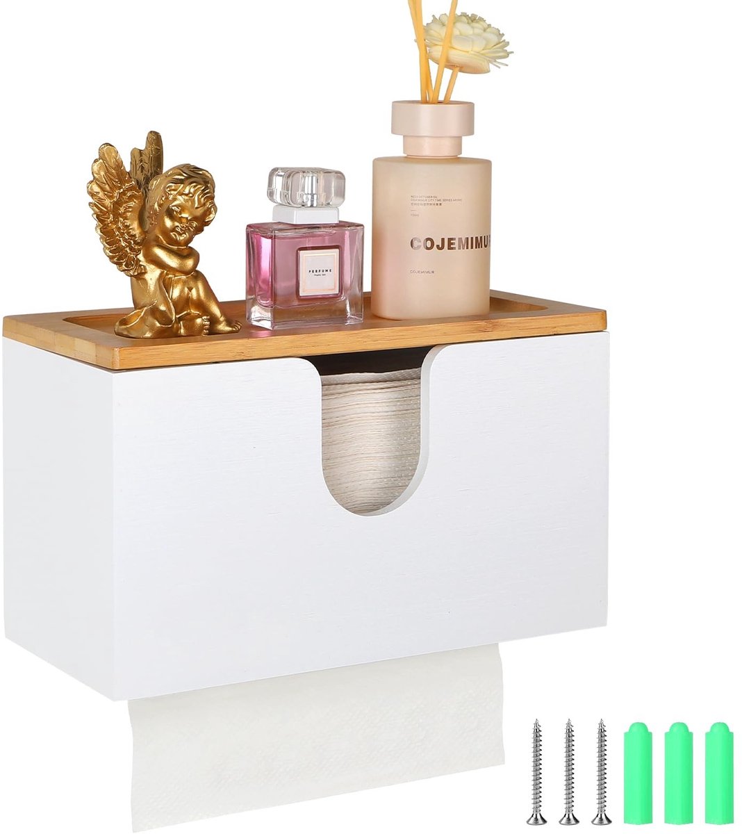 Dailygoods- Handdoekdispenser Bamboe - Papieren Handdoekhouder - Magnetisch Deksel - Afmetingen 27,5 x 16 x 13 cm - Robuust - Muurbevestiging/Staand Gebruik