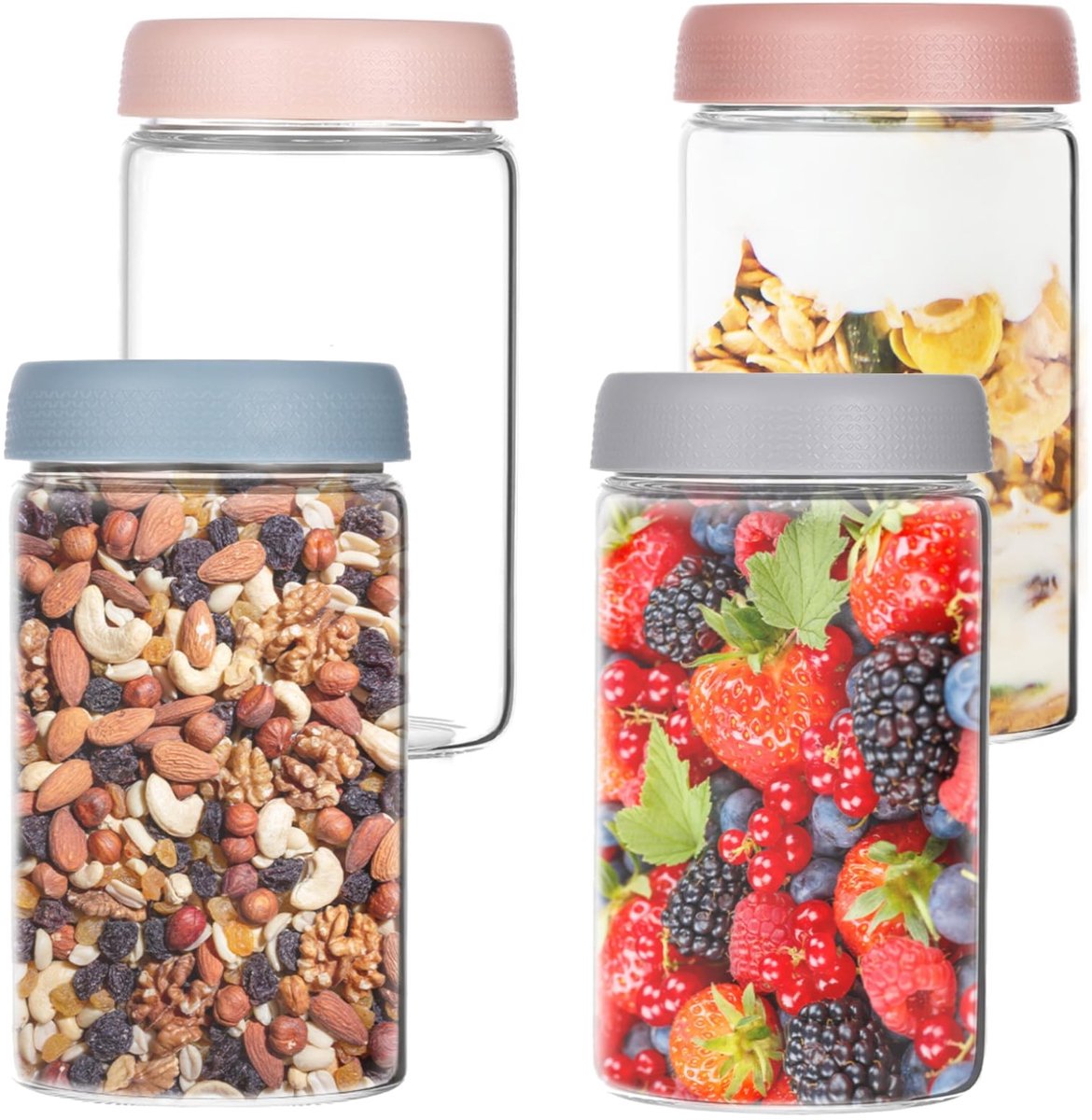 Dailygoods- Haverpot 20 oz - 4-pack - Borosilicaatglas - Herbruikbare Glazen Potten - Brede Opening - Ideaal voor Salade/Yoghurt - Maaltijdprep Pot