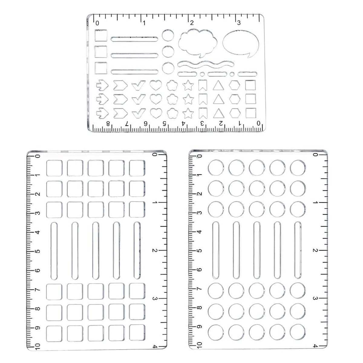 Dailygoods- Dagboeksjablonen 3 stuks - Acryl Stencils - Herbruikbare Sjablonen - Teken/Schildersjablonen - Compacte Maat 64x94mm - Vierkant Raster