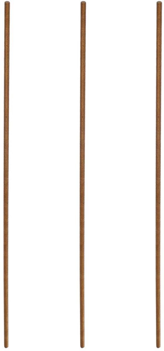 Dailygoods- Schroefdraadstaaf Volledige Schroefdraad - Messing - M3 x 250 mm - 0,5 mm Afstand - 3 Stuks - Goudkleurig - Draadstaaf