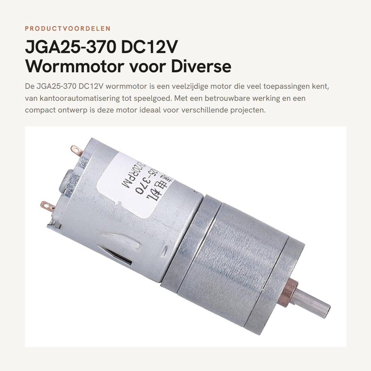 Dailygoods - JGA25-370 DC12V Wormmotor voor Diverse Toepassingen