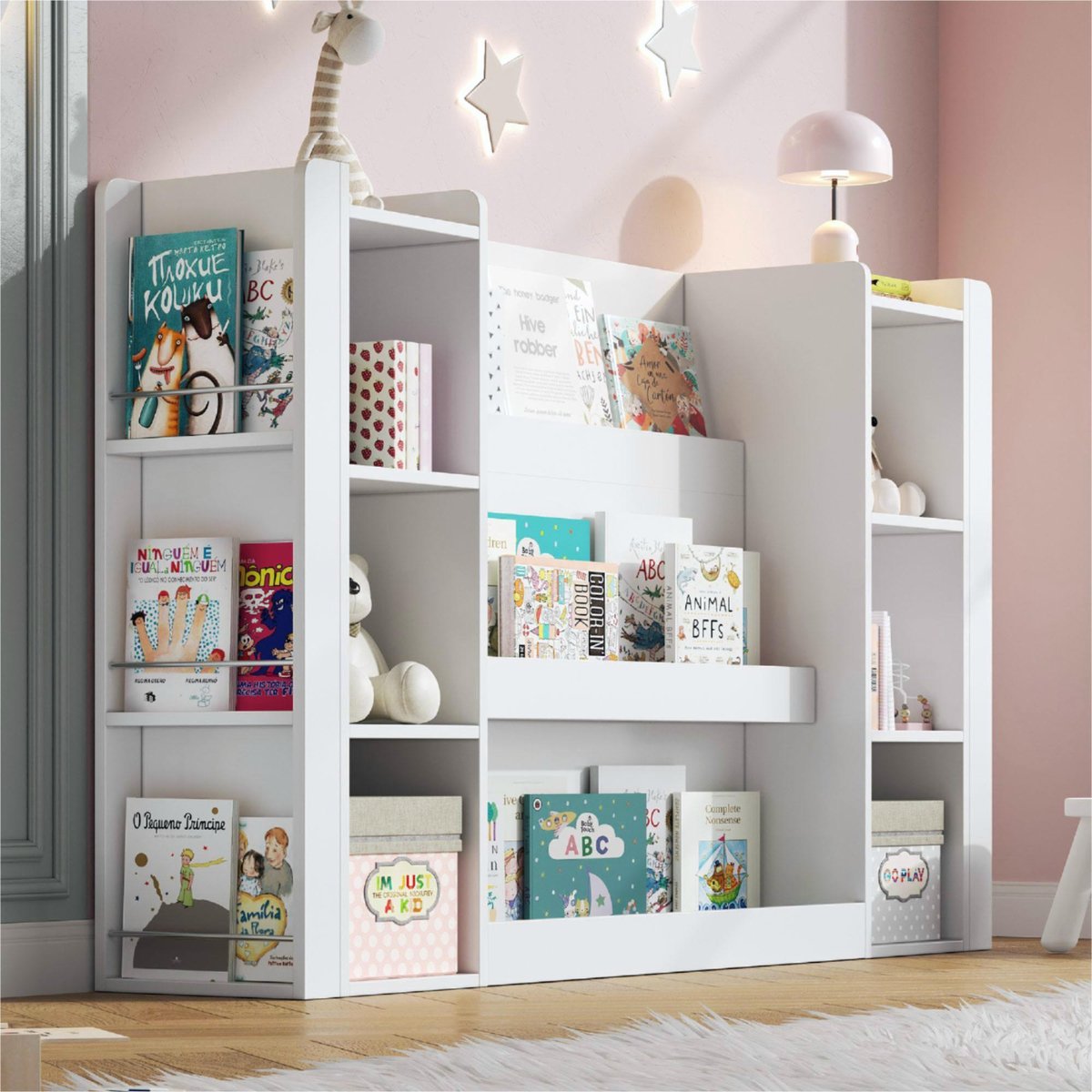 DESMIU Kinderboekenkast - Open Vakken Met Opbergruimte - Voor Kinderkamer En Leeshoek - MD