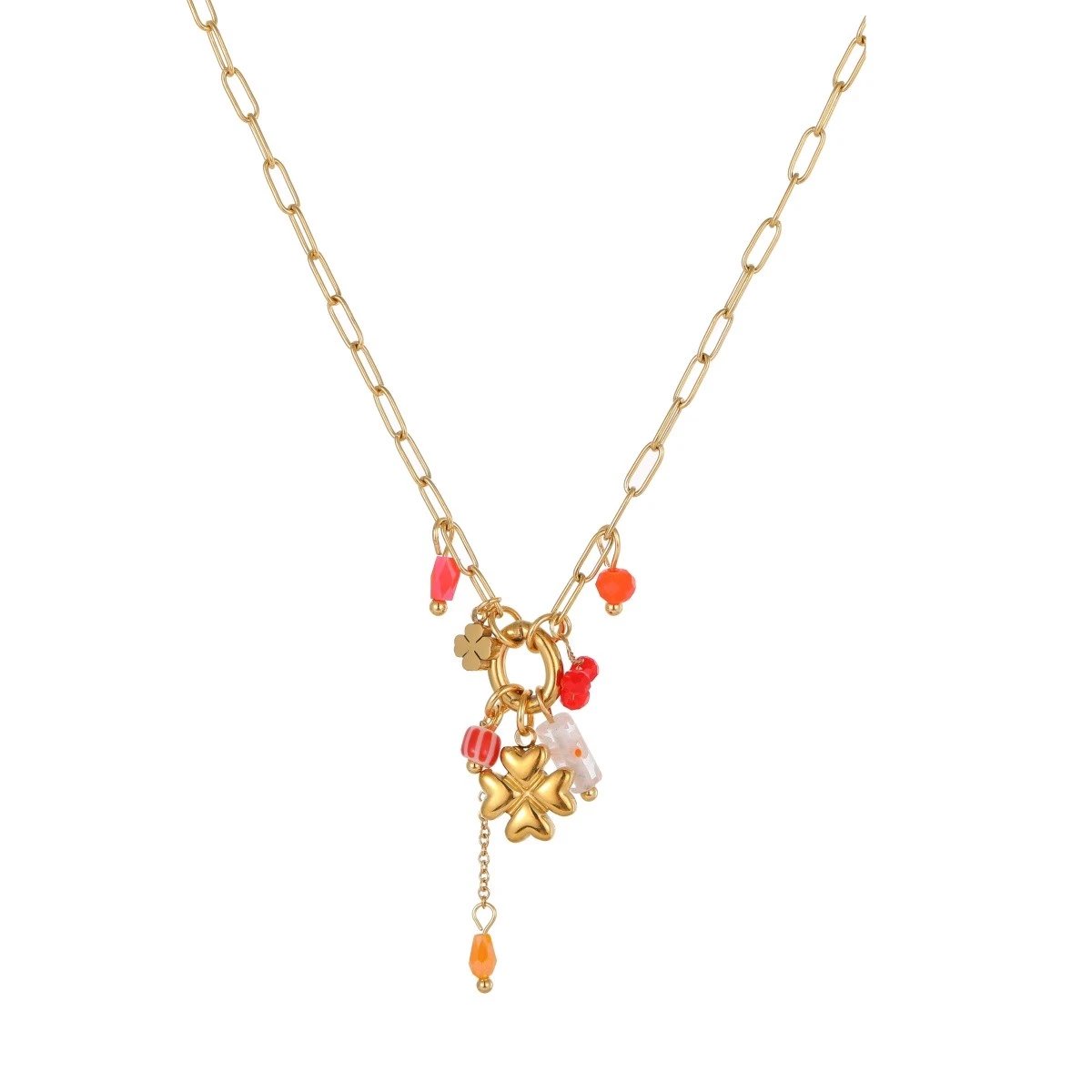 Ketting happiness met klaver en kralen