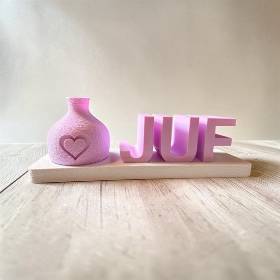 JUF Decoratie Plank met Vaasje – Persoonlijk Cadeau voor de Liefste Juf – 3D Geprint in PLA